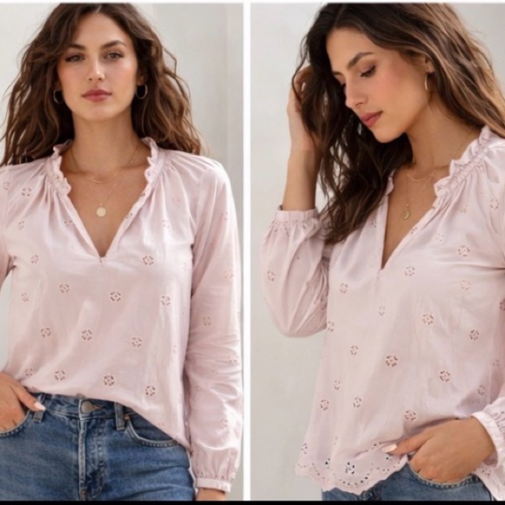 Madewell White Ruffled 3/4 Sleeve Blouse